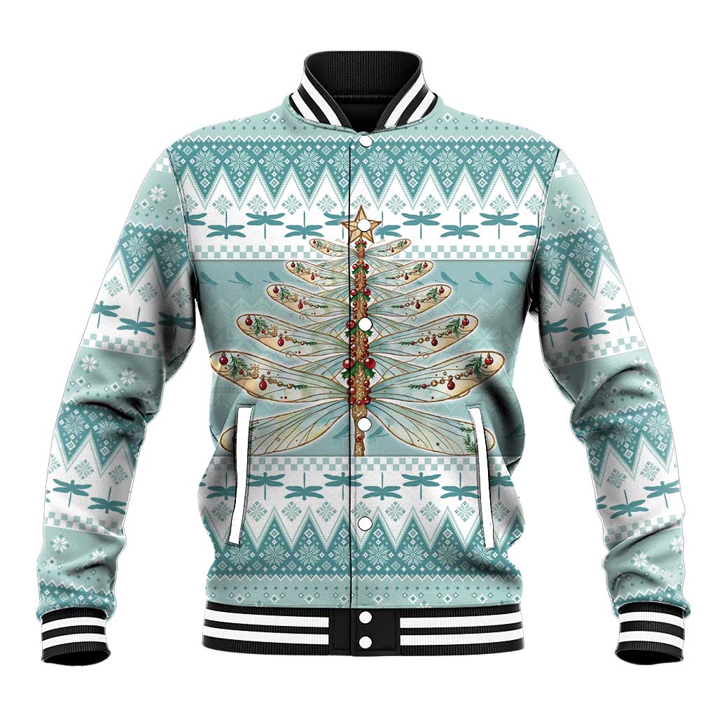 Dragonfly Christmas Baseball Jacket Frosty Minty Xmas Tree - Wonder Print Shop
