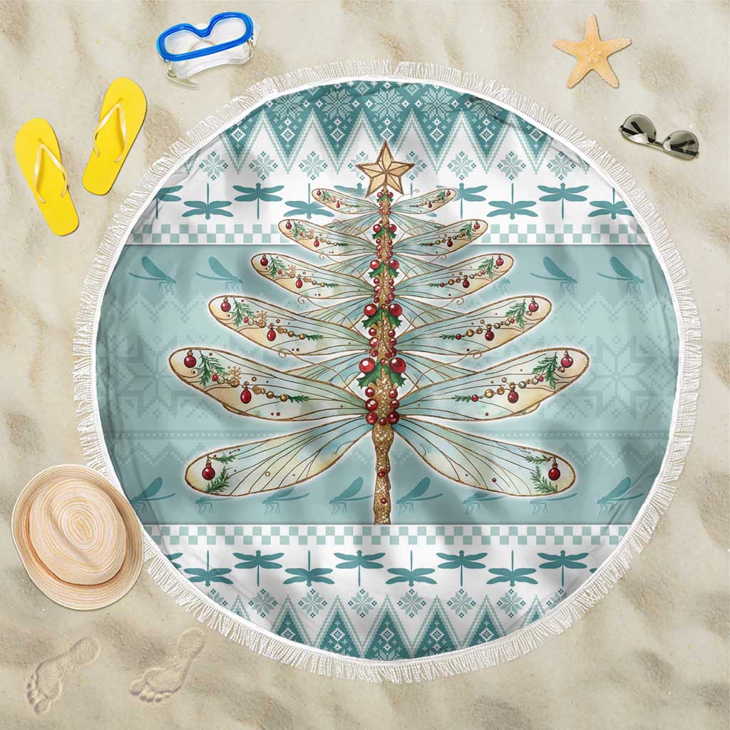 Dragonfly Christmas Beach Blanket Frosty Minty Xmas Tree - Wonder Print Shop
