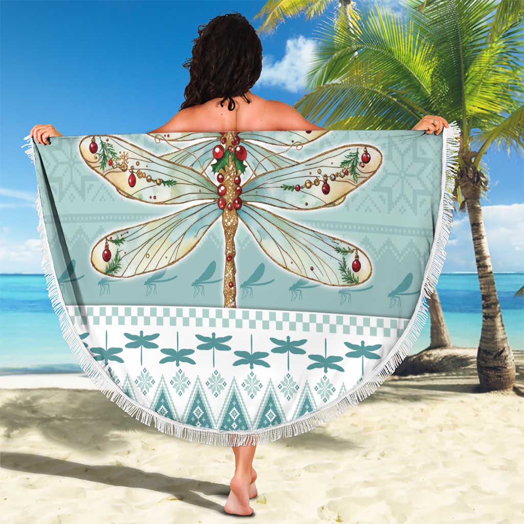 Dragonfly Christmas Beach Blanket Frosty Minty Xmas Tree - Wonder Print Shop