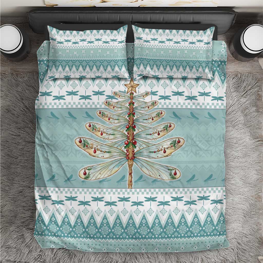 Dragonfly Christmas Bedding Set Frosty Minty Xmas Tree - Wonder Print Shop