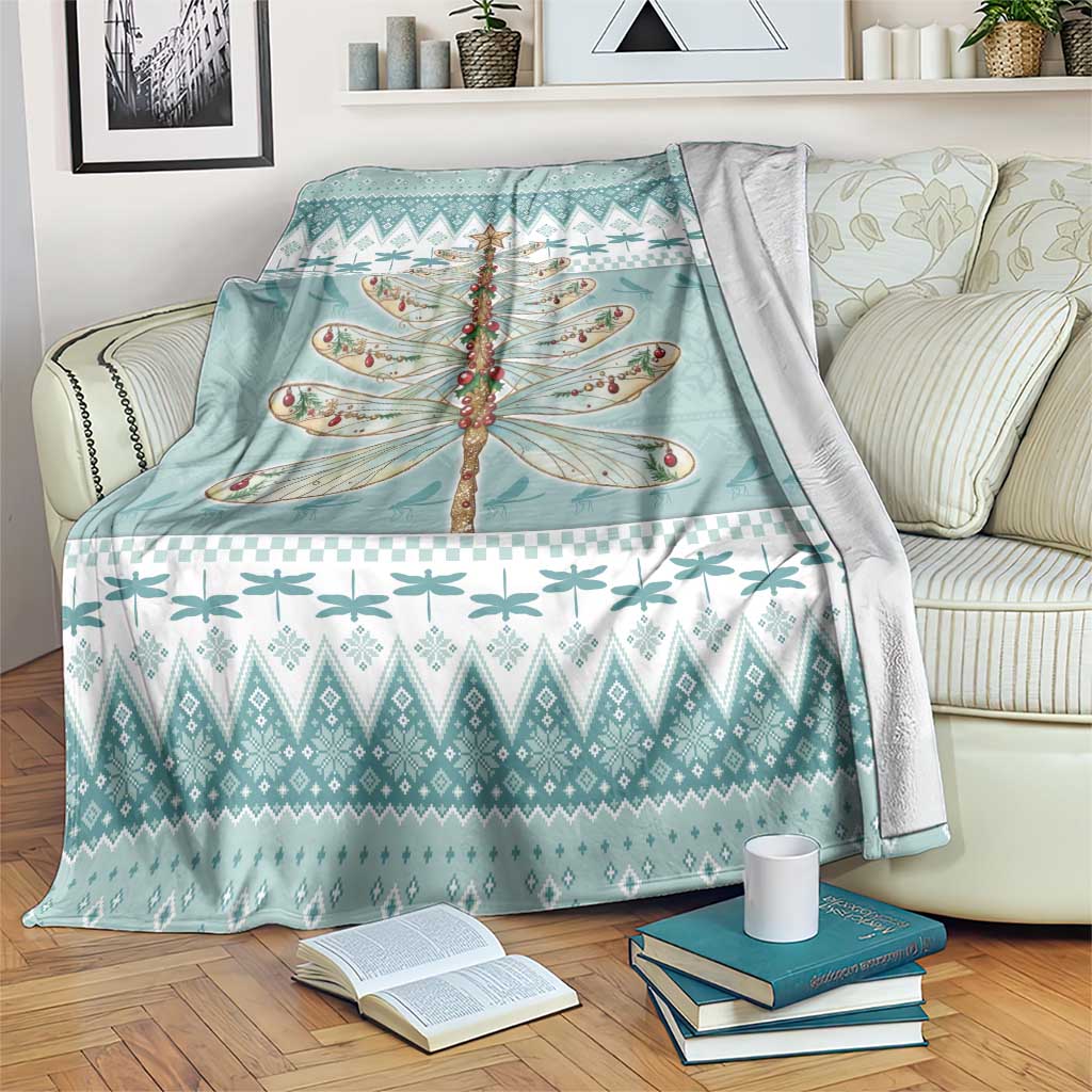 Dragonfly Christmas Blanket Frosty Minty Xmas Tree - Wonder Print Shop