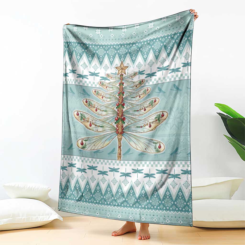 Dragonfly Christmas Blanket Frosty Minty Xmas Tree - Wonder Print Shop