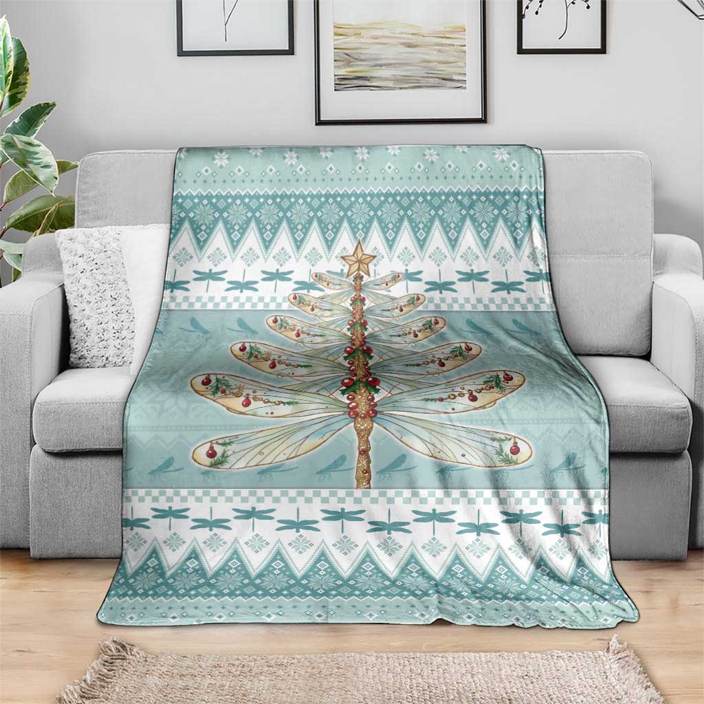 Dragonfly Christmas Blanket Frosty Minty Xmas Tree - Wonder Print Shop