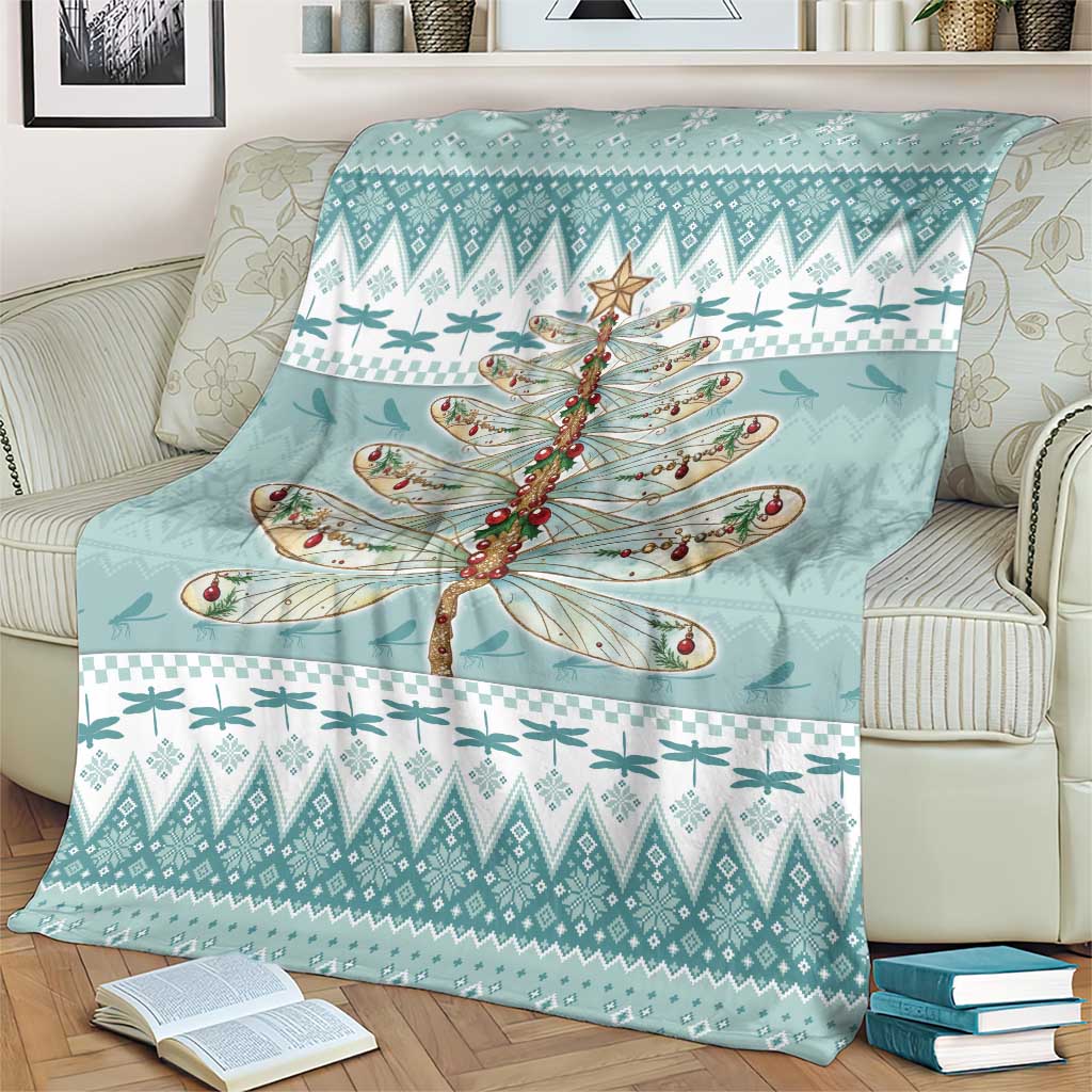 Dragonfly Christmas Blanket Frosty Minty Xmas Tree - Wonder Print Shop