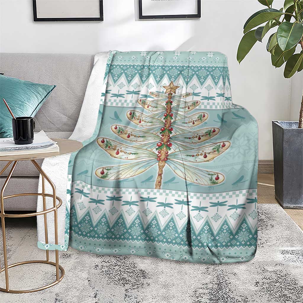 Dragonfly Christmas Blanket Frosty Minty Xmas Tree - Wonder Print Shop