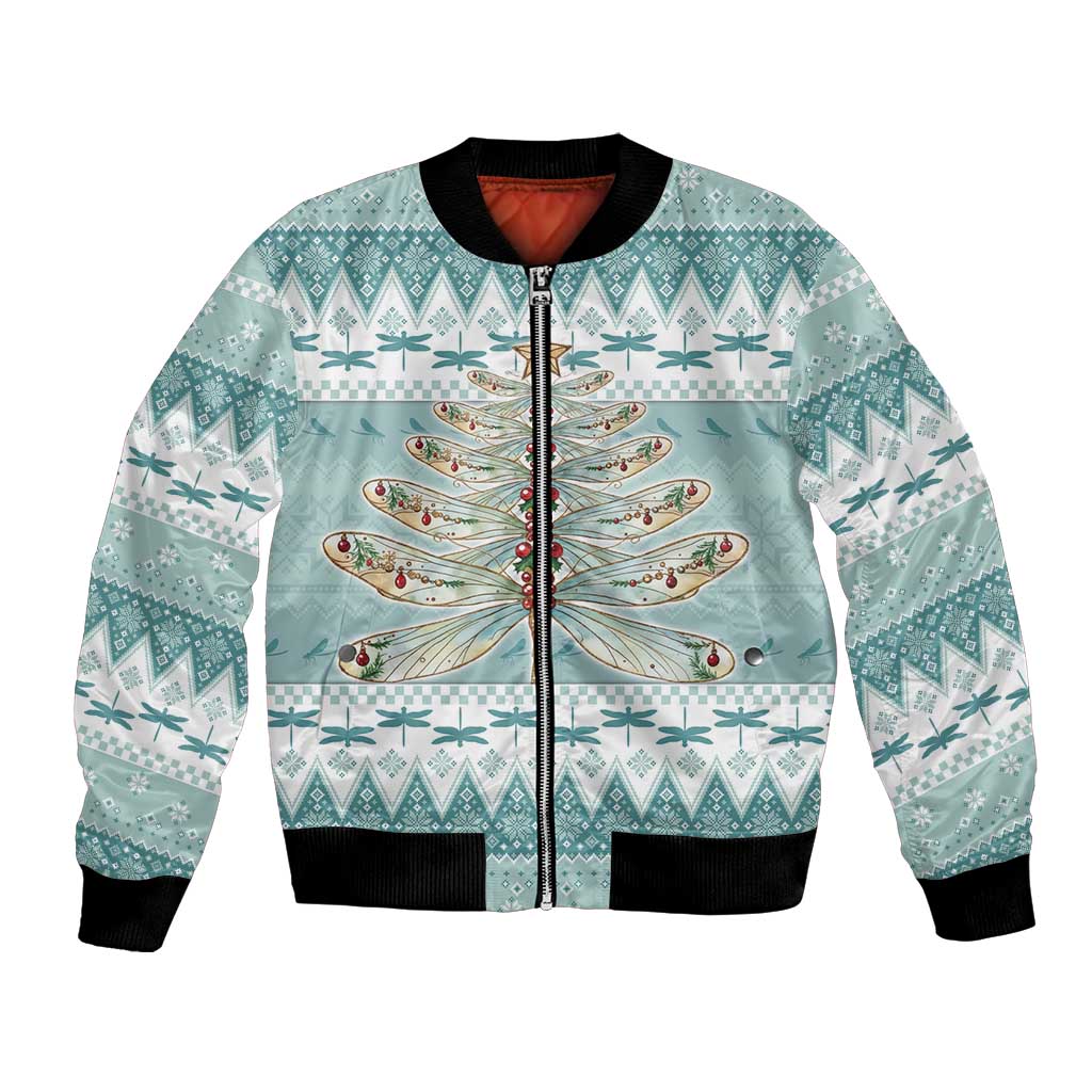 Dragonfly Christmas Bomber Jacket Frosty Minty Xmas Tree - Wonder Print Shop