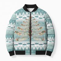 Dragonfly Christmas Bomber Puffer Jacket Frosty Minty Xmas Tree - Wonder Print Shop