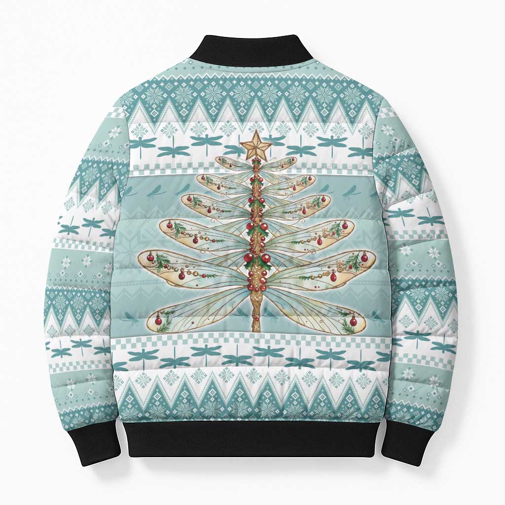 Dragonfly Christmas Bomber Puffer Jacket Frosty Minty Xmas Tree - Wonder Print Shop