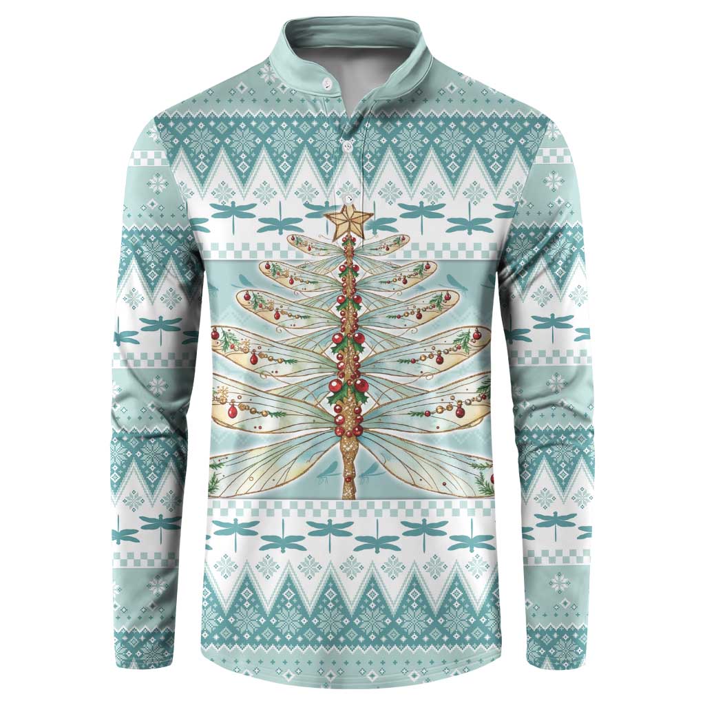 Dragonfly Christmas Button Sweatshirt Frosty Minty Xmas Tree - Wonder Print Shop