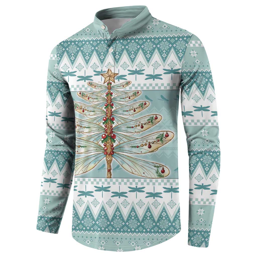 Dragonfly Christmas Button Sweatshirt Frosty Minty Xmas Tree - Wonder Print Shop