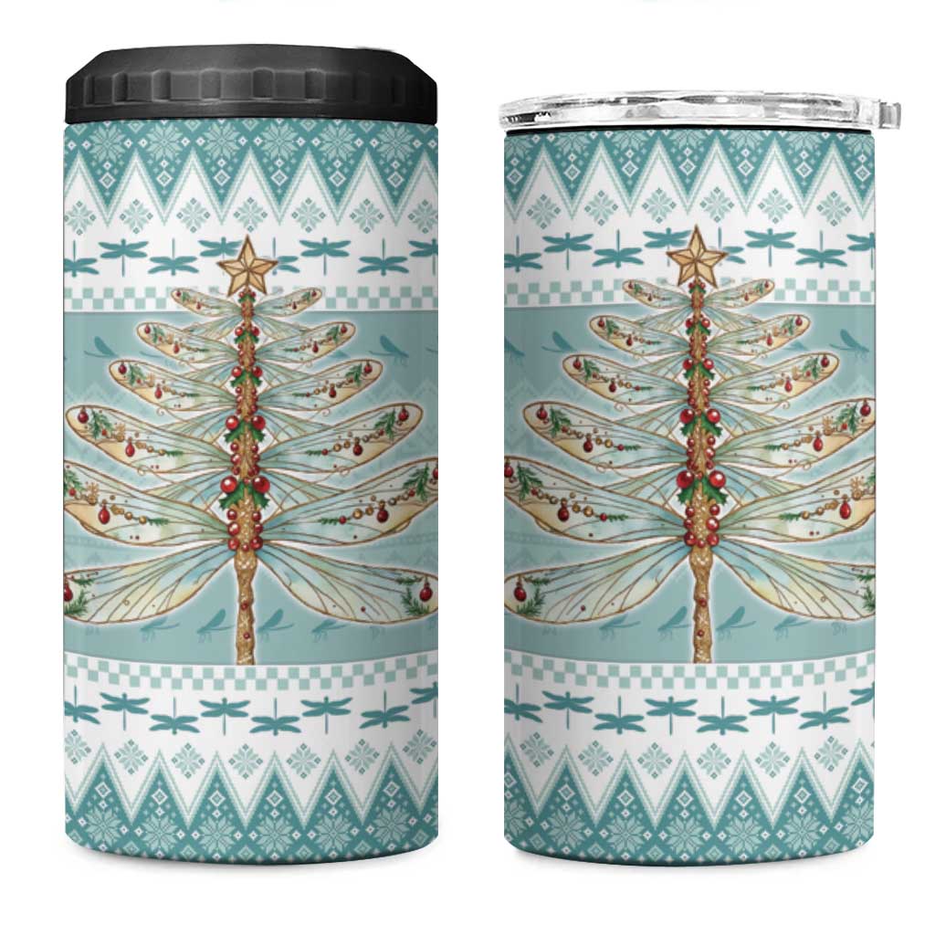Dragonfly Christmas 4 in 1 Can Cooler Tumbler Frosty Minty Xmas Tree - Wonder Print Shop