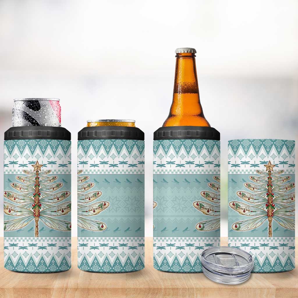 Dragonfly Christmas 4 in 1 Can Cooler Tumbler Frosty Minty Xmas Tree - Wonder Print Shop
