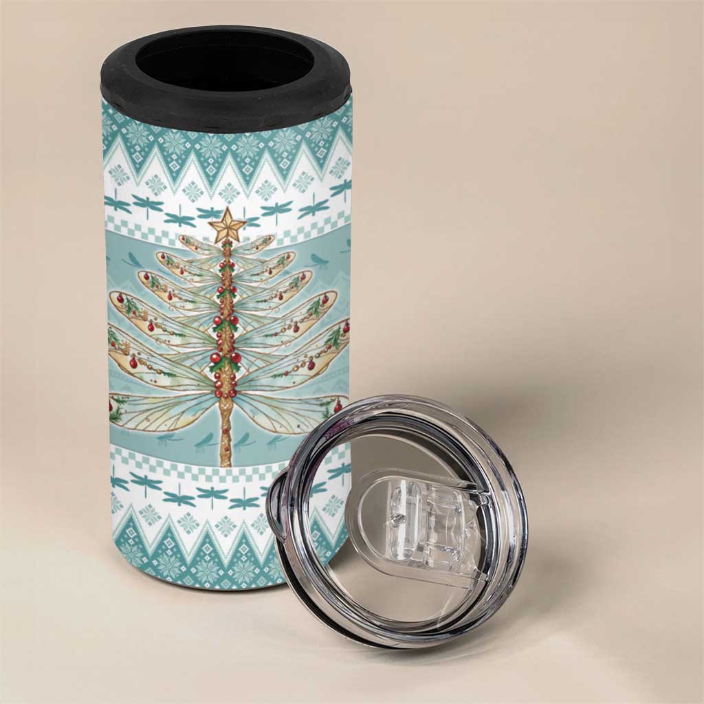 Dragonfly Christmas 4 in 1 Can Cooler Tumbler Frosty Minty Xmas Tree - Wonder Print Shop