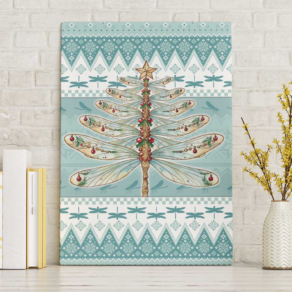 Dragonfly Christmas Canvas Wall Art Frosty Minty Xmas Tree - Wonder Print Shop