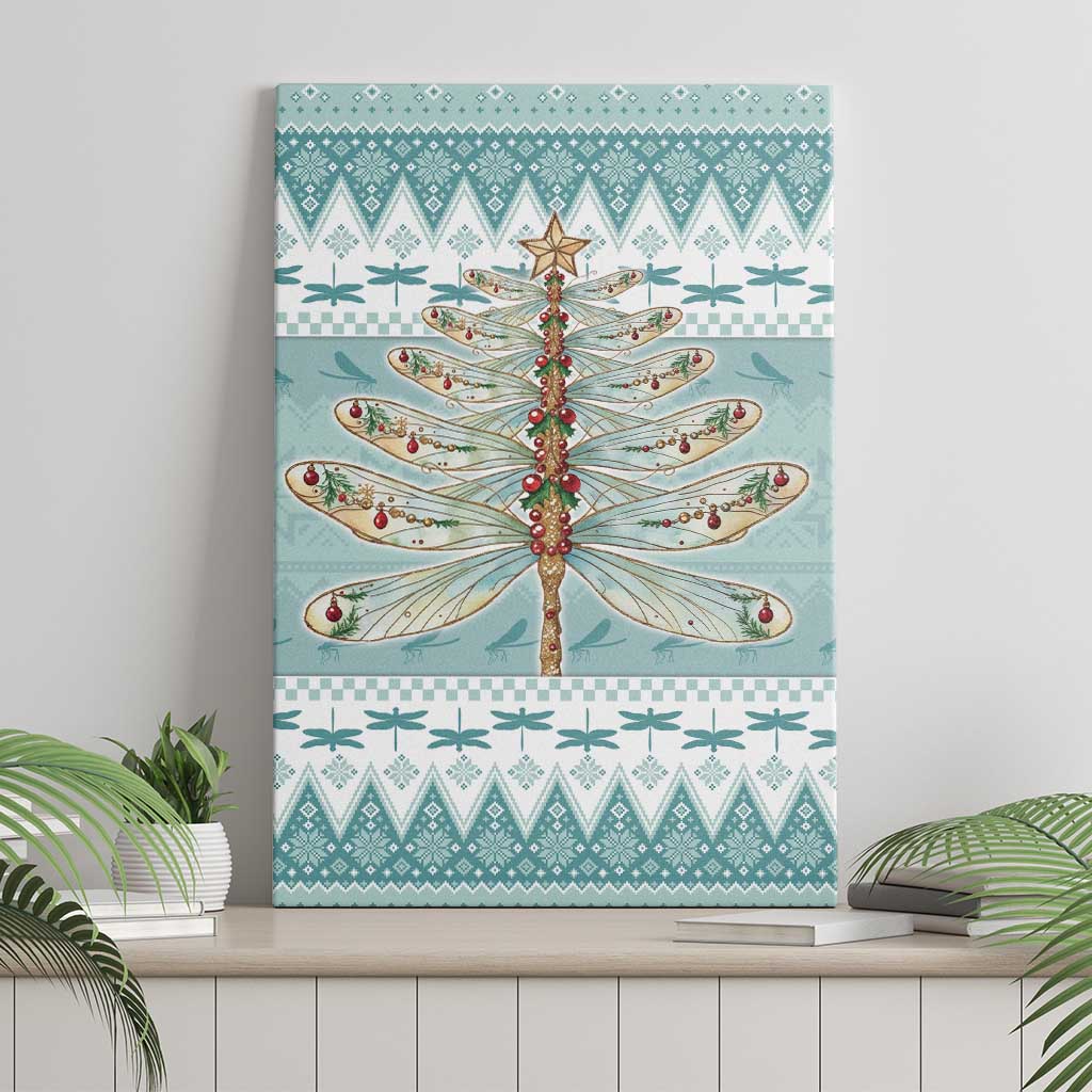 Dragonfly Christmas Canvas Wall Art Frosty Minty Xmas Tree - Wonder Print Shop