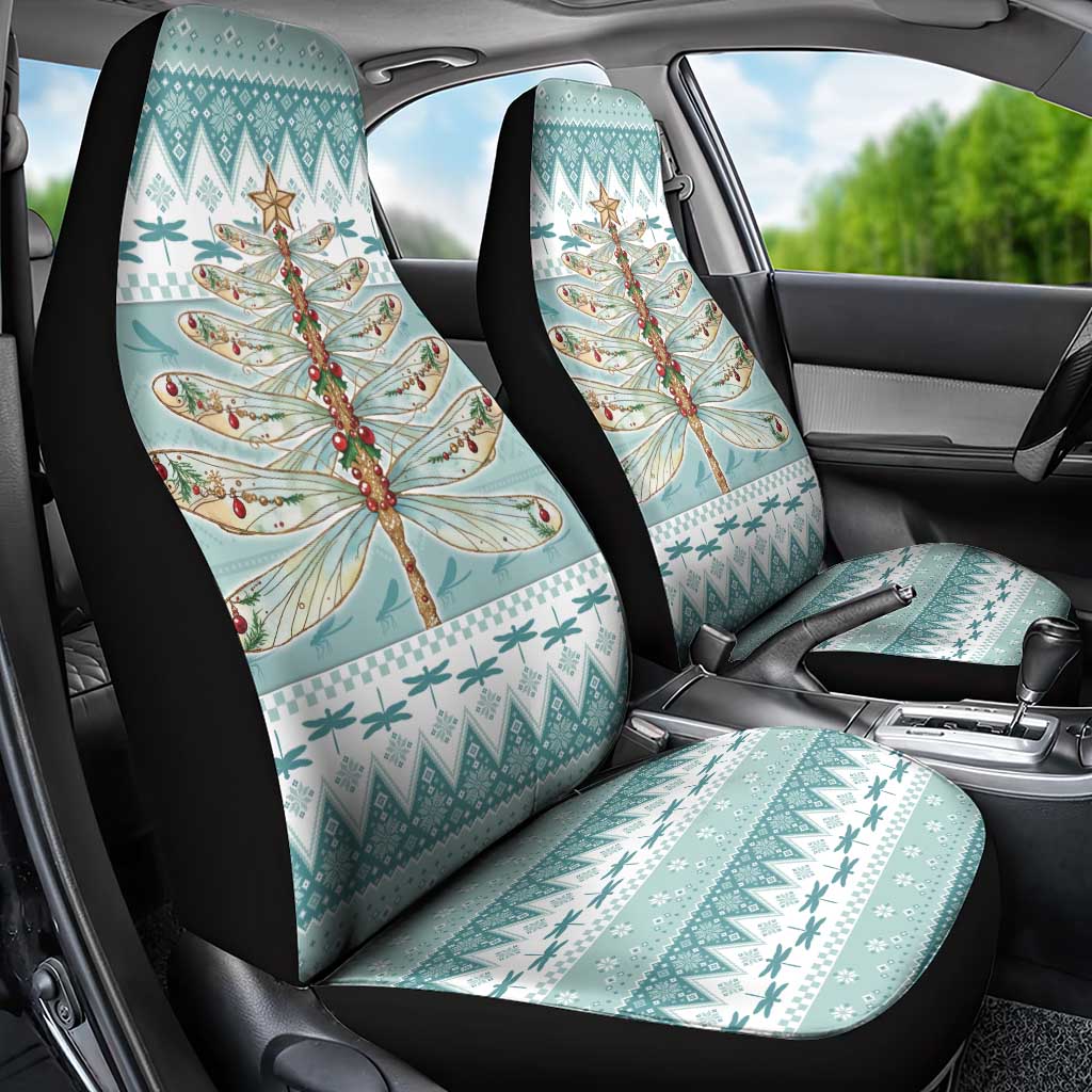 Dragonfly Christmas Car Seat Cover Frosty Minty Xmas Tree - Wonder Print Shop