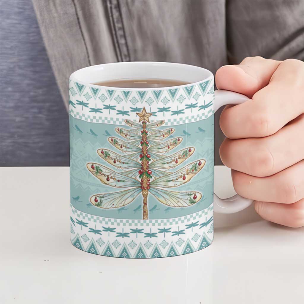 Dragonfly Christmas Ceramic Mug Frosty Minty Xmas Tree - Wonder Print Shop