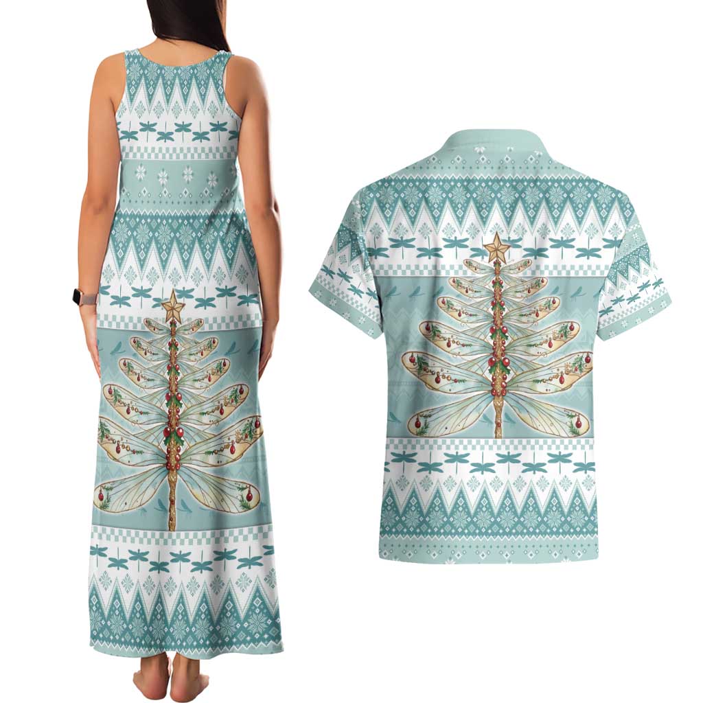 Dragonfly Christmas Couples Matching Tank Maxi Dress and Hawaiian Shirt Frosty Minty Xmas Tree - Wonder Print Shop