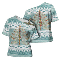 Dragonfly Christmas Cross Shoulder Shirt Frosty Minty Xmas Tree - Wonder Print Shop