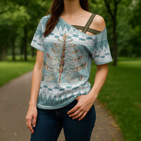 Dragonfly Christmas Cross Shoulder Shirt Frosty Minty Xmas Tree - Wonder Print Shop