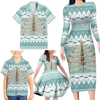 Dragonfly Christmas Family Matching Long Sleeve Bodycon Dress and Hawaiian Shirt Frosty Minty Xmas Tree - Wonder Print Shop