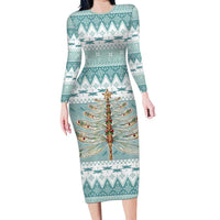 Dragonfly Christmas Family Matching Long Sleeve Bodycon Dress and Hawaiian Shirt Frosty Minty Xmas Tree - Wonder Print Shop