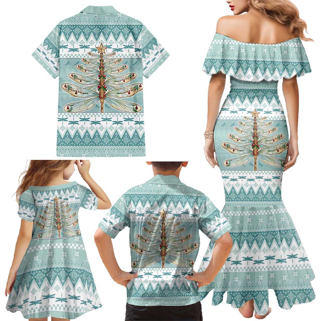 Dragonfly Christmas Family Matching Mermaid Dress and Hawaiian Shirt Frosty Minty Xmas Tree - Wonder Print Shop