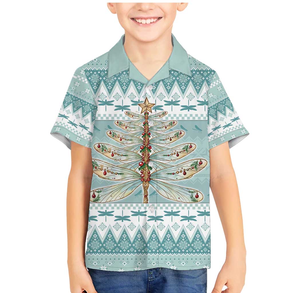 Dragonfly Christmas Family Matching Mermaid Dress and Hawaiian Shirt Frosty Minty Xmas Tree - Wonder Print Shop