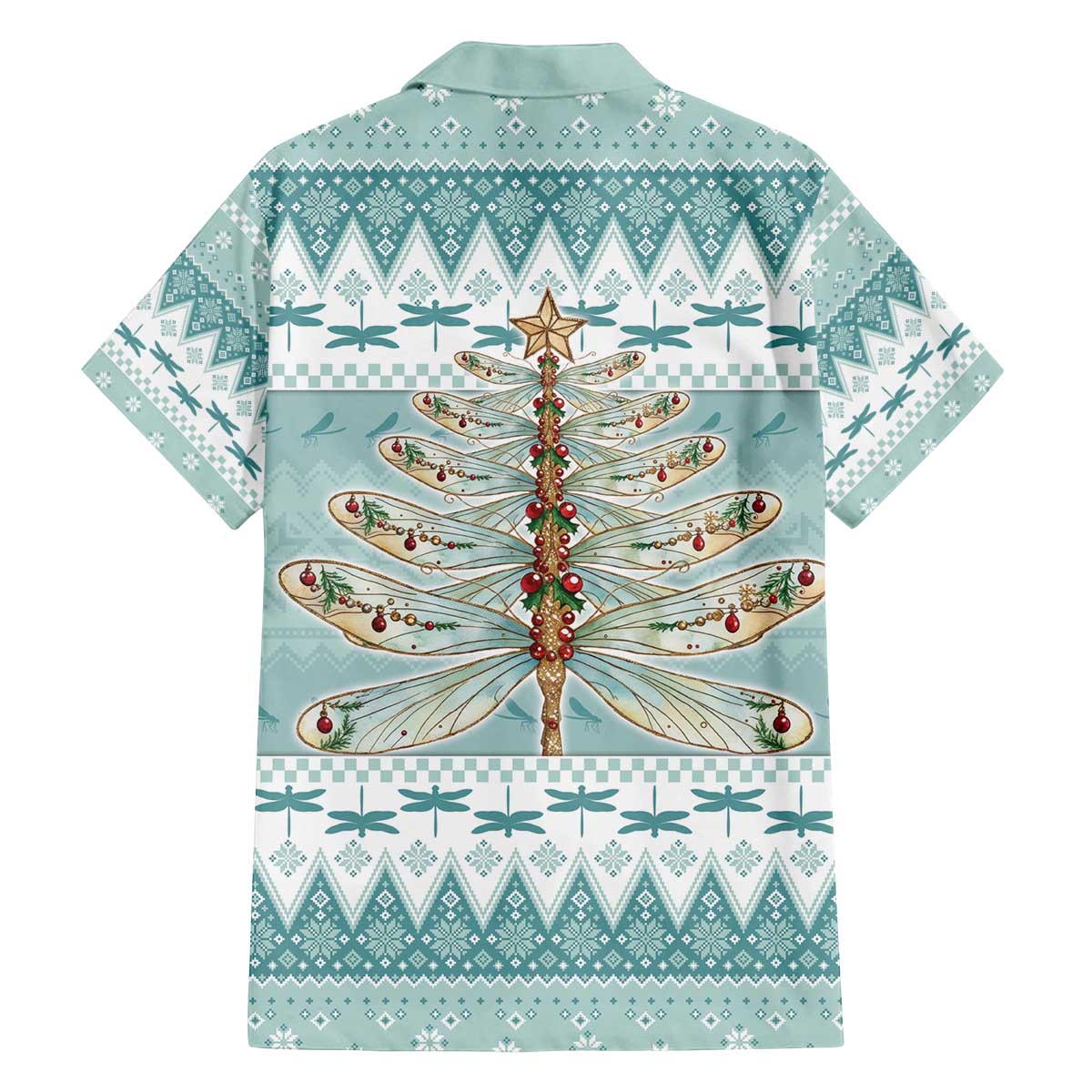 Dragonfly Christmas Family Matching Off The Shoulder Long Sleeve Dress and Hawaiian Shirt Frosty Minty Xmas Tree - Wonder Print Shop