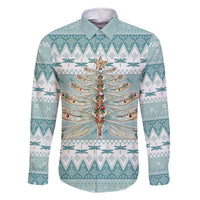 Dragonfly Christmas Family Matching Off The Shoulder Long Sleeve Dress and Hawaiian Shirt Frosty Minty Xmas Tree - Wonder Print Shop