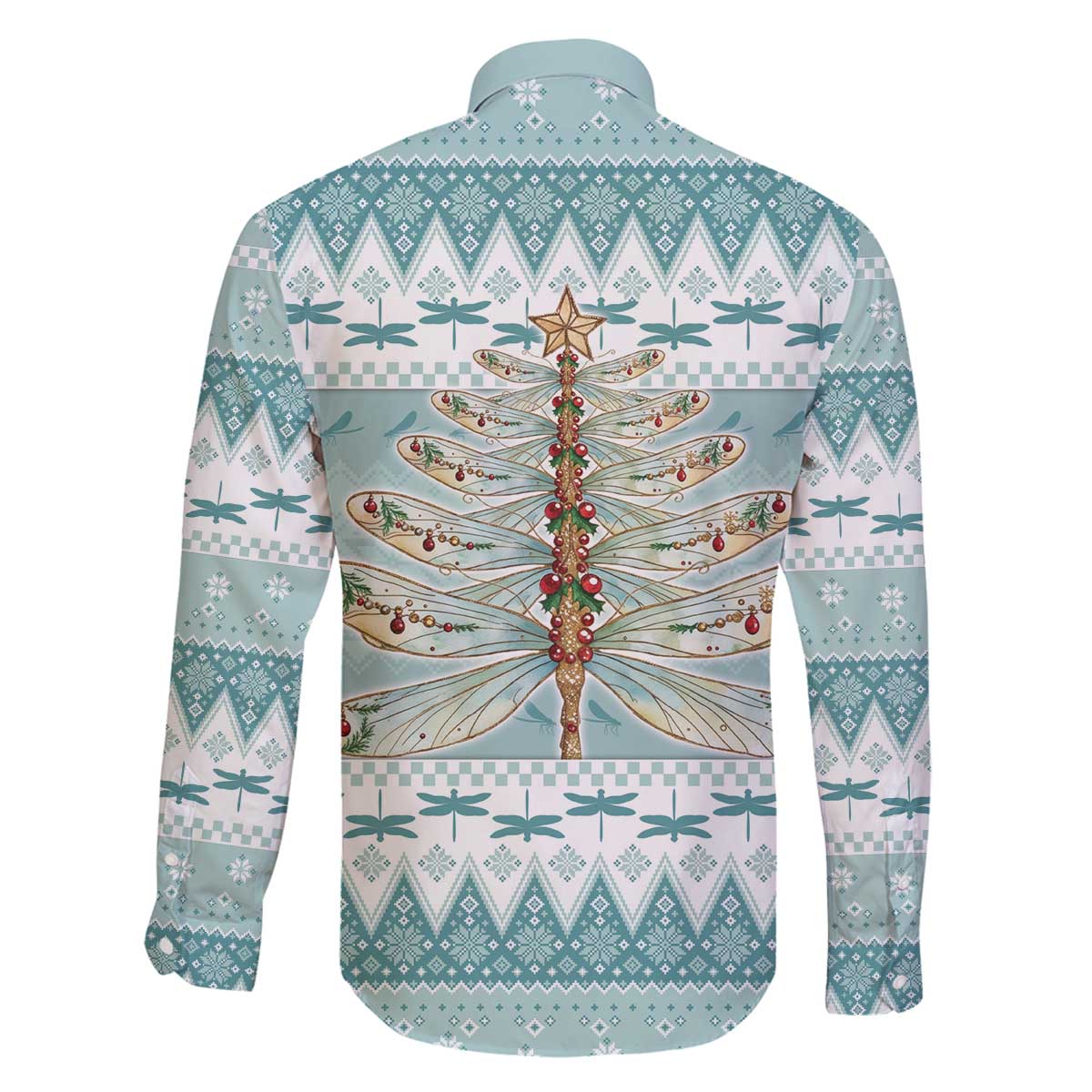 Dragonfly Christmas Family Matching Off The Shoulder Long Sleeve Dress and Hawaiian Shirt Frosty Minty Xmas Tree - Wonder Print Shop