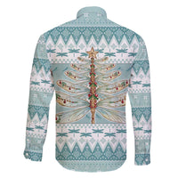 Dragonfly Christmas Family Matching Off The Shoulder Long Sleeve Dress and Hawaiian Shirt Frosty Minty Xmas Tree - Wonder Print Shop