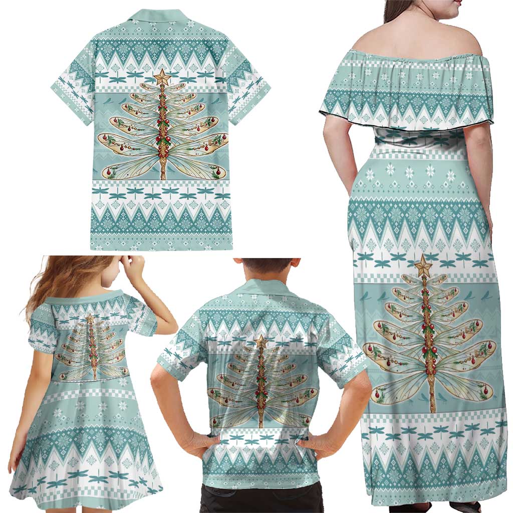 Dragonfly Christmas Family Matching Off Shoulder Maxi Dress and Hawaiian Shirt Frosty Minty Xmas Tree - Wonder Print Shop