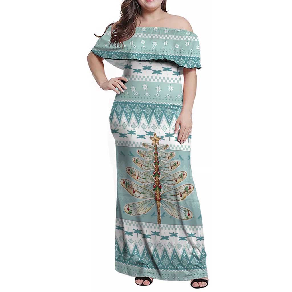 Dragonfly Christmas Family Matching Off Shoulder Maxi Dress and Hawaiian Shirt Frosty Minty Xmas Tree - Wonder Print Shop