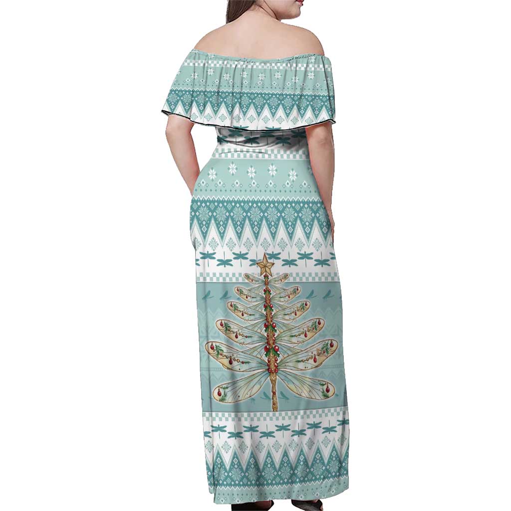 Dragonfly Christmas Family Matching Off Shoulder Maxi Dress and Hawaiian Shirt Frosty Minty Xmas Tree - Wonder Print Shop