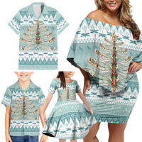 Dragonfly Christmas Family Matching Off Shoulder Short Dress and Hawaiian Shirt Frosty Minty Xmas Tree - Wonder Print Shop