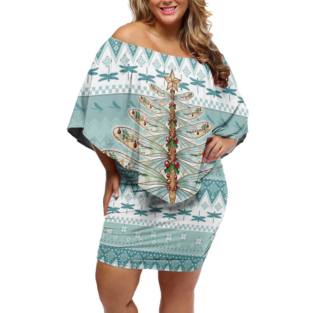 Dragonfly Christmas Family Matching Off Shoulder Short Dress and Hawaiian Shirt Frosty Minty Xmas Tree - Wonder Print Shop