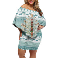 Dragonfly Christmas Family Matching Off Shoulder Short Dress and Hawaiian Shirt Frosty Minty Xmas Tree - Wonder Print Shop