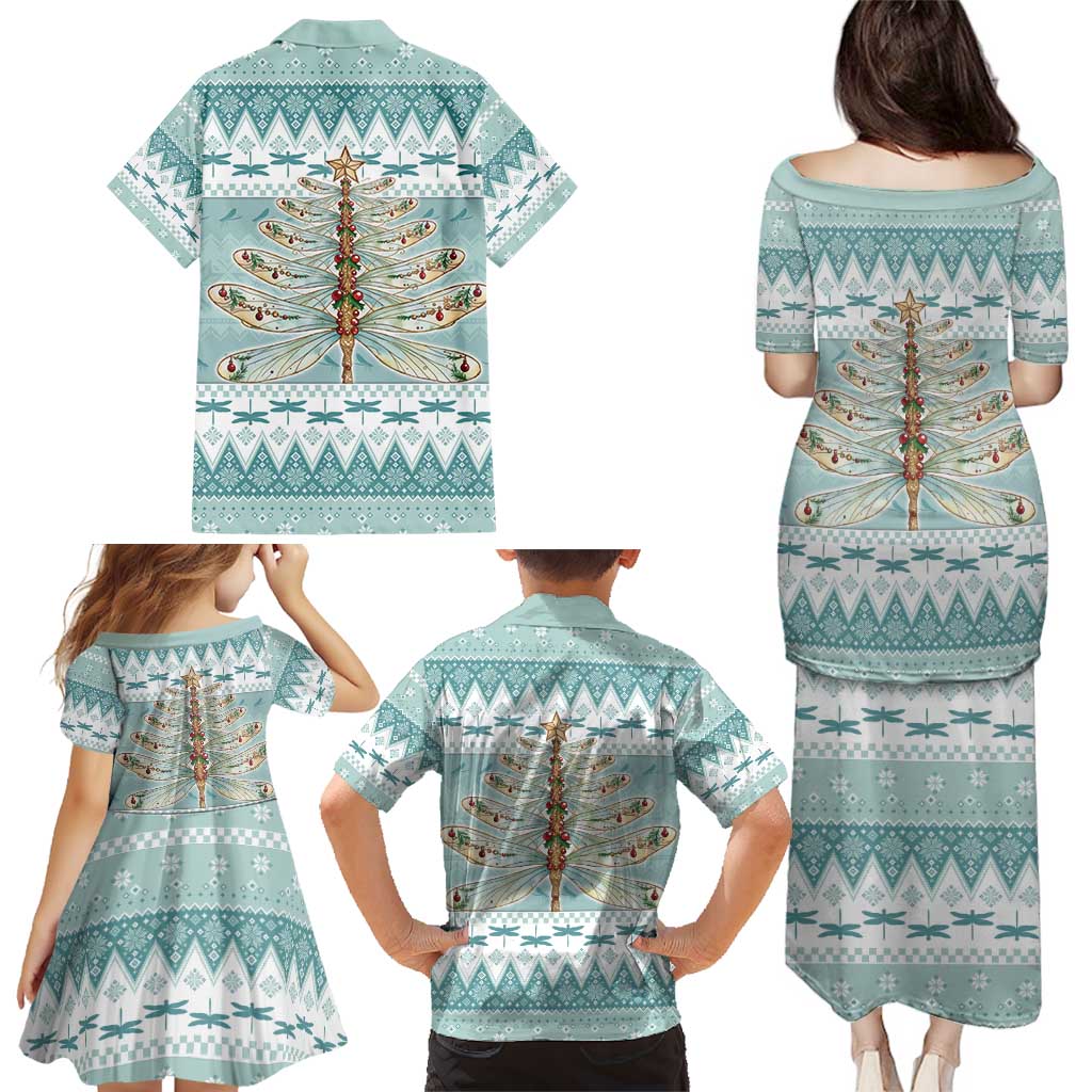 Dragonfly Christmas Family Matching Puletasi and Hawaiian Shirt Frosty Minty Xmas Tree - Wonder Print Shop