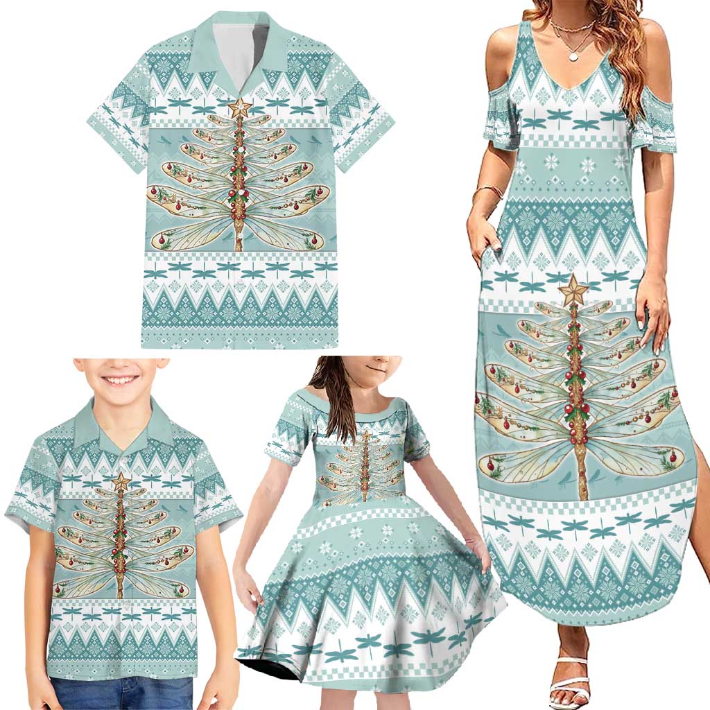 Dragonfly Christmas Family Matching Summer Maxi Dress and Hawaiian Shirt Frosty Minty Xmas Tree - Wonder Print Shop