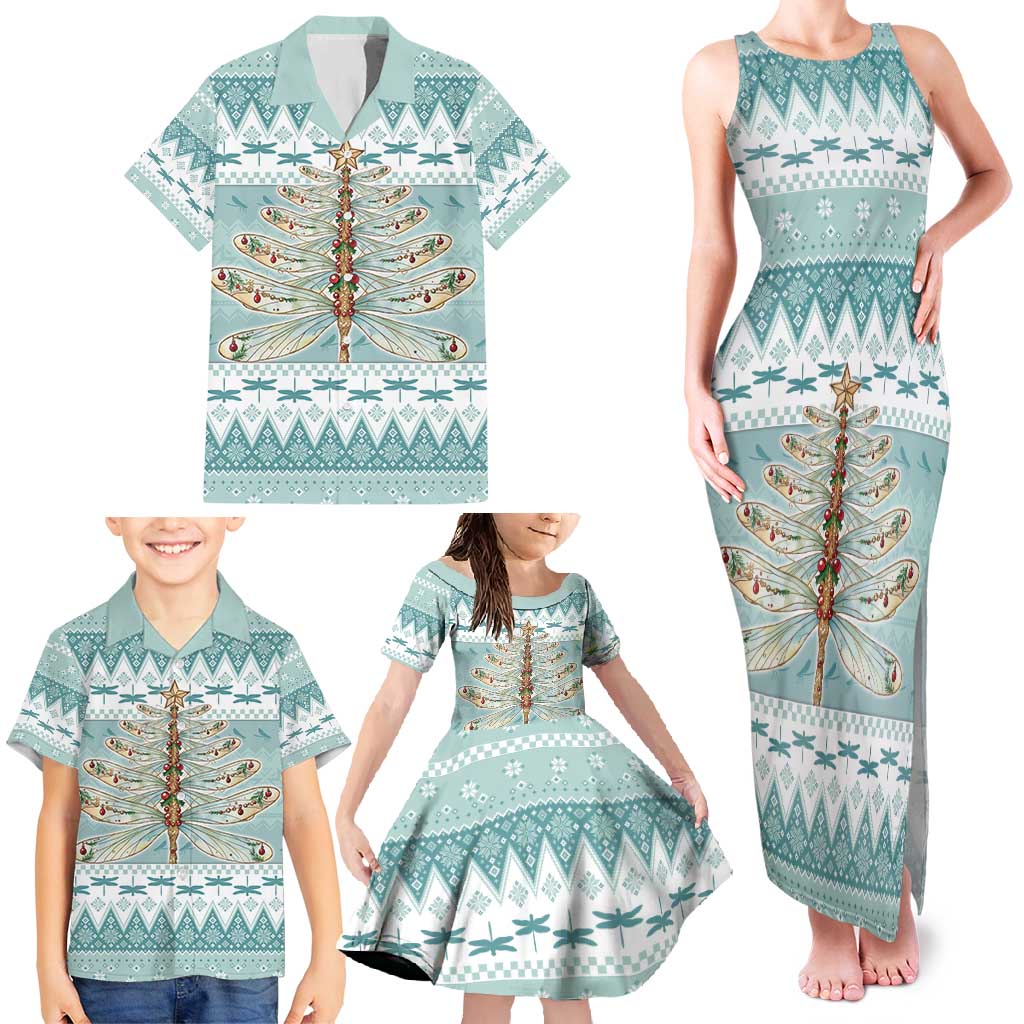 Dragonfly Christmas Family Matching Tank Maxi Dress and Hawaiian Shirt Frosty Minty Xmas Tree - Wonder Print Shop