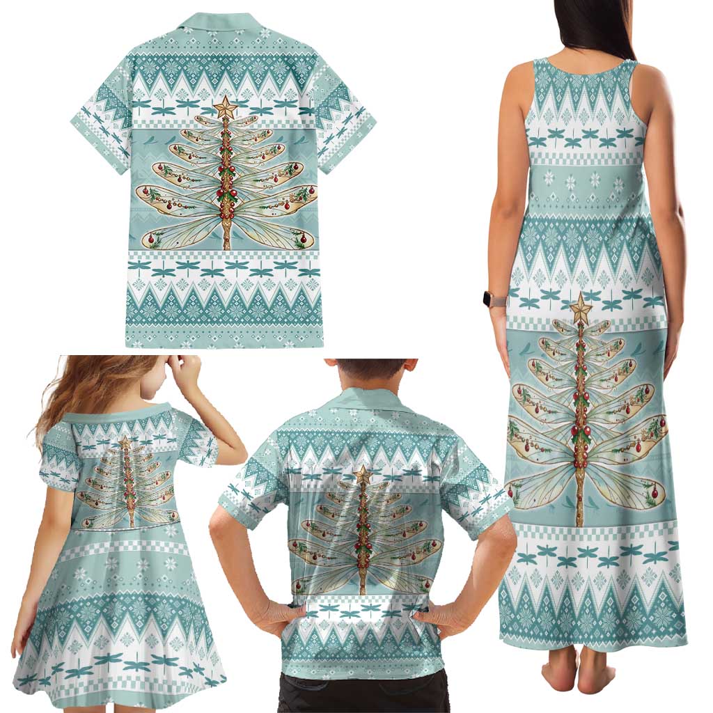 Dragonfly Christmas Family Matching Tank Maxi Dress and Hawaiian Shirt Frosty Minty Xmas Tree - Wonder Print Shop