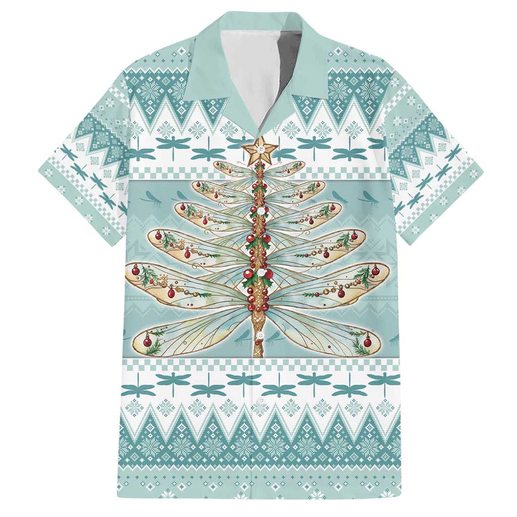 Dragonfly Christmas Hawaiian Shirt Frosty Minty Xmas Tree - Wonder Print Shop