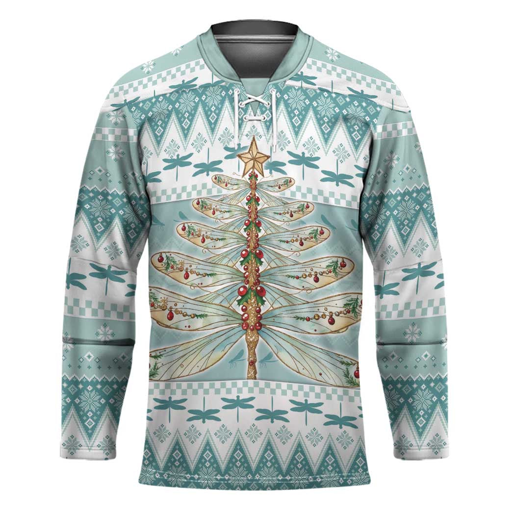 Dragonfly Christmas Hockey Jersey Frosty Minty Xmas Tree - Wonder Print Shop