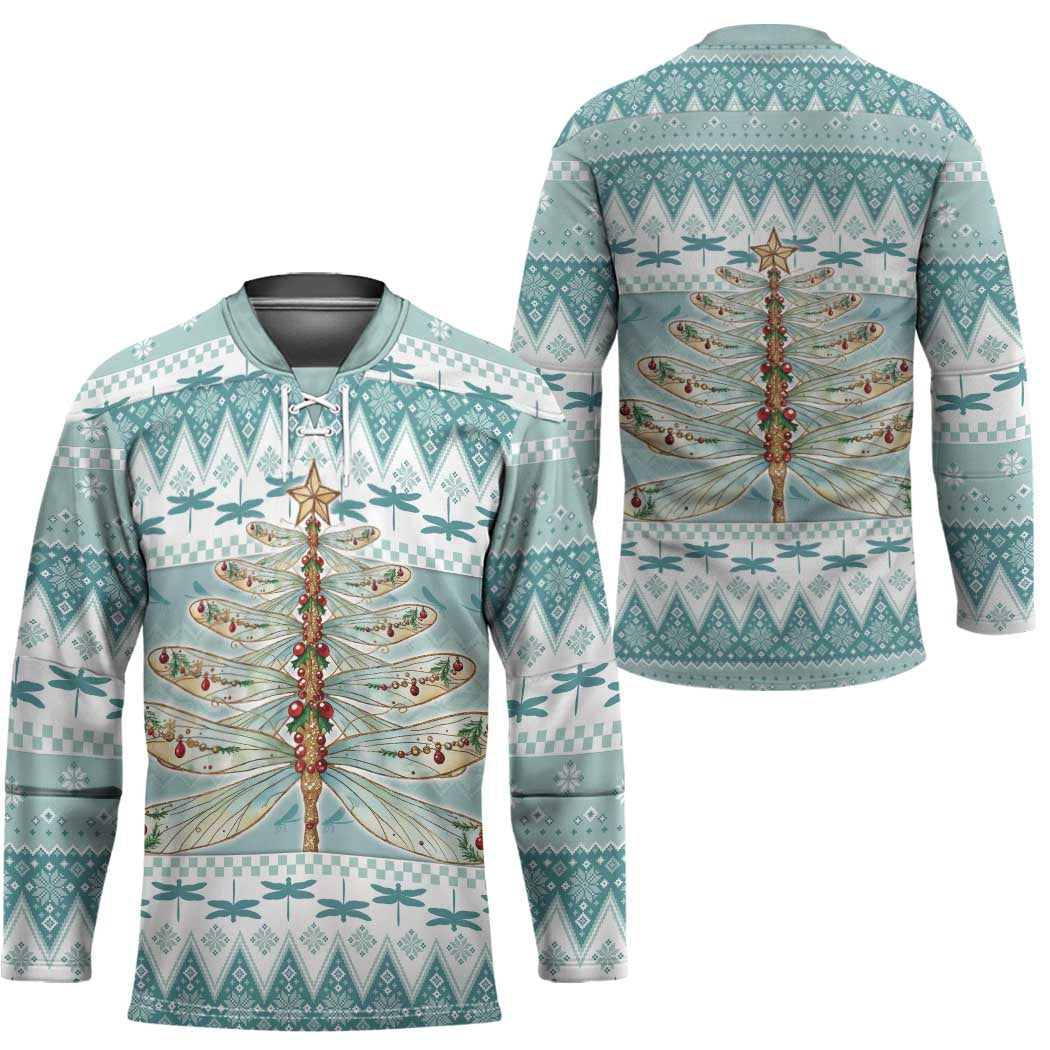 Dragonfly Christmas Hockey Jersey Frosty Minty Xmas Tree - Wonder Print Shop