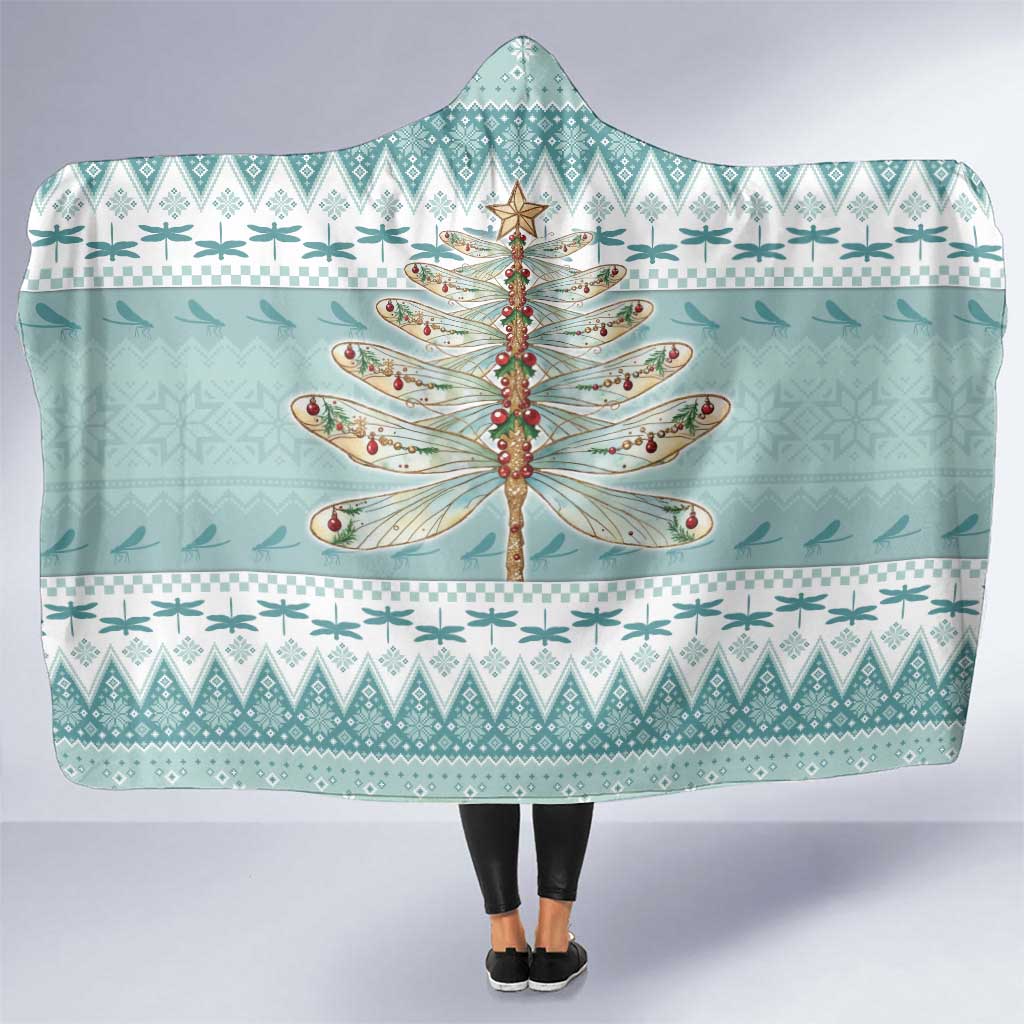 Dragonfly Christmas Hooded Blanket Frosty Minty Xmas Tree - Wonder Print Shop