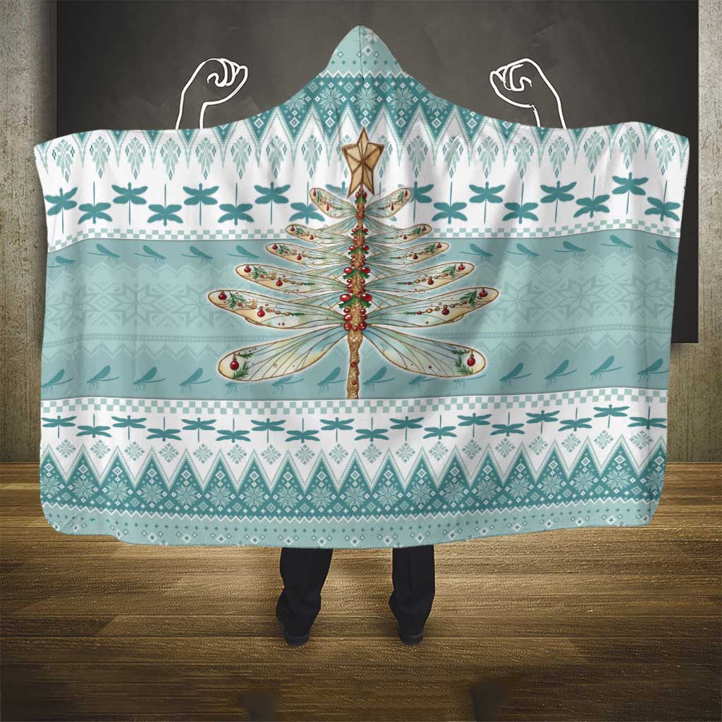 Dragonfly Christmas Hooded Blanket Frosty Minty Xmas Tree - Wonder Print Shop