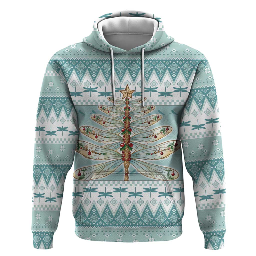 Dragonfly Christmas Hoodie Frosty Minty Xmas Tree - Wonder Print Shop