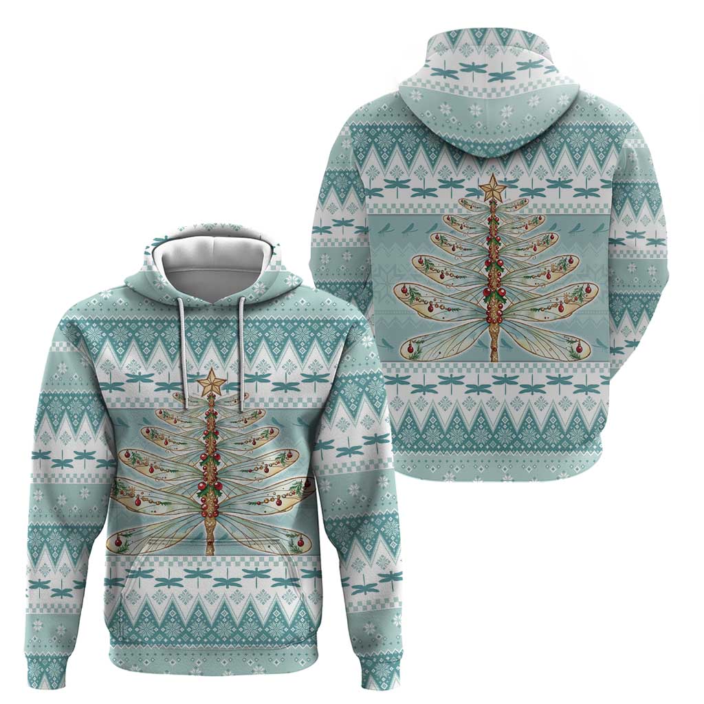 Dragonfly Christmas Hoodie Frosty Minty Xmas Tree - Wonder Print Shop