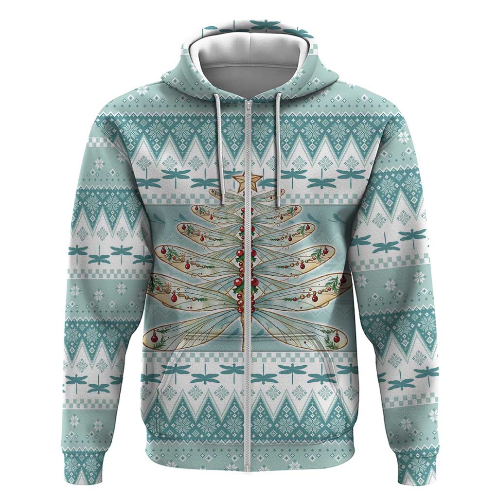 Dragonfly Christmas Hoodie Frosty Minty Xmas Tree - Wonder Print Shop
